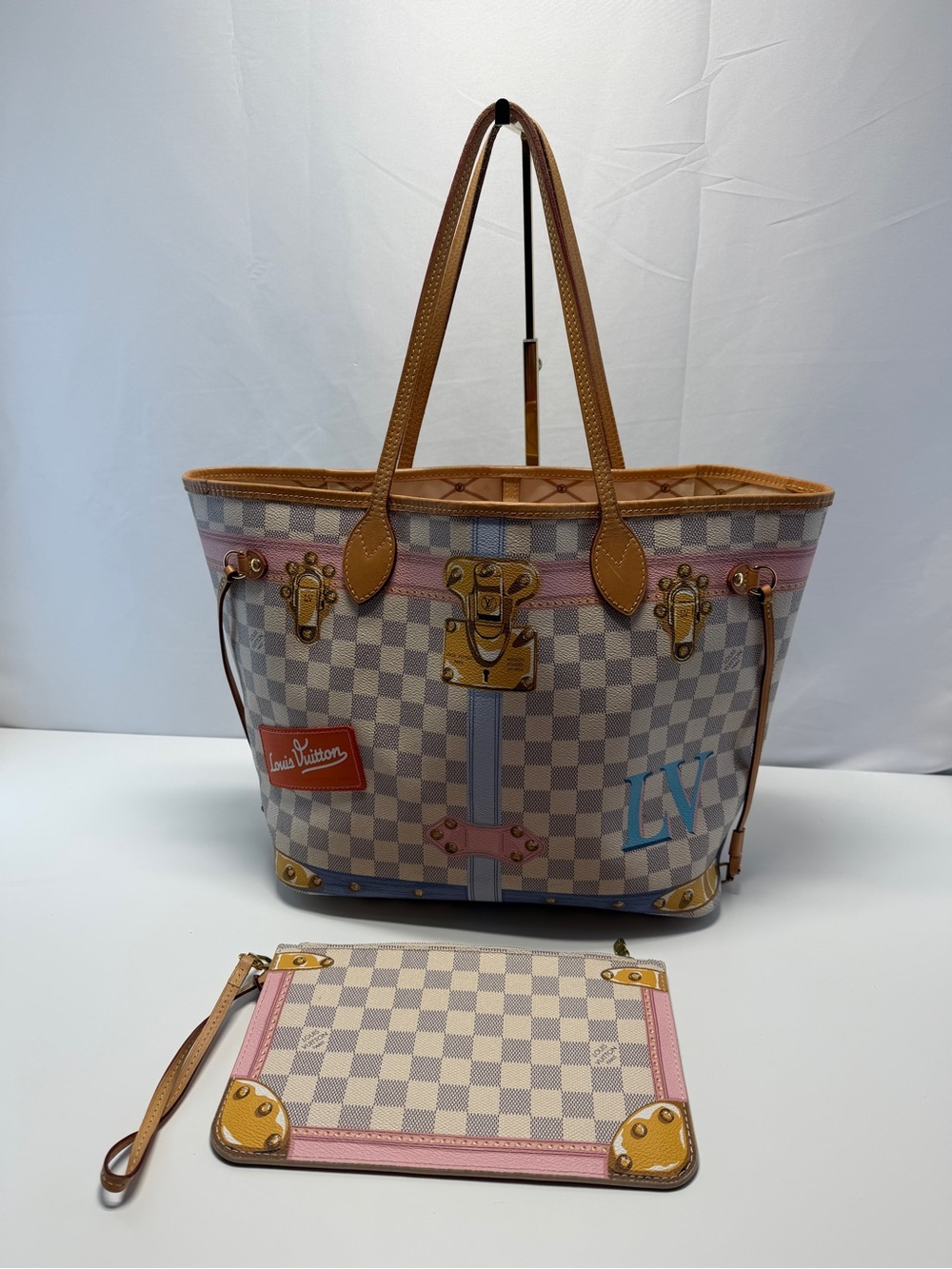 Louis Vuitton Damier Azur Tote with Pink, Tan & Blue Accents